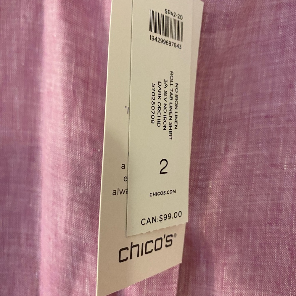 Chico's NWT size 2 or 12/14 100%Linen Purple Button-Down Shirt - Picture 3 of 4